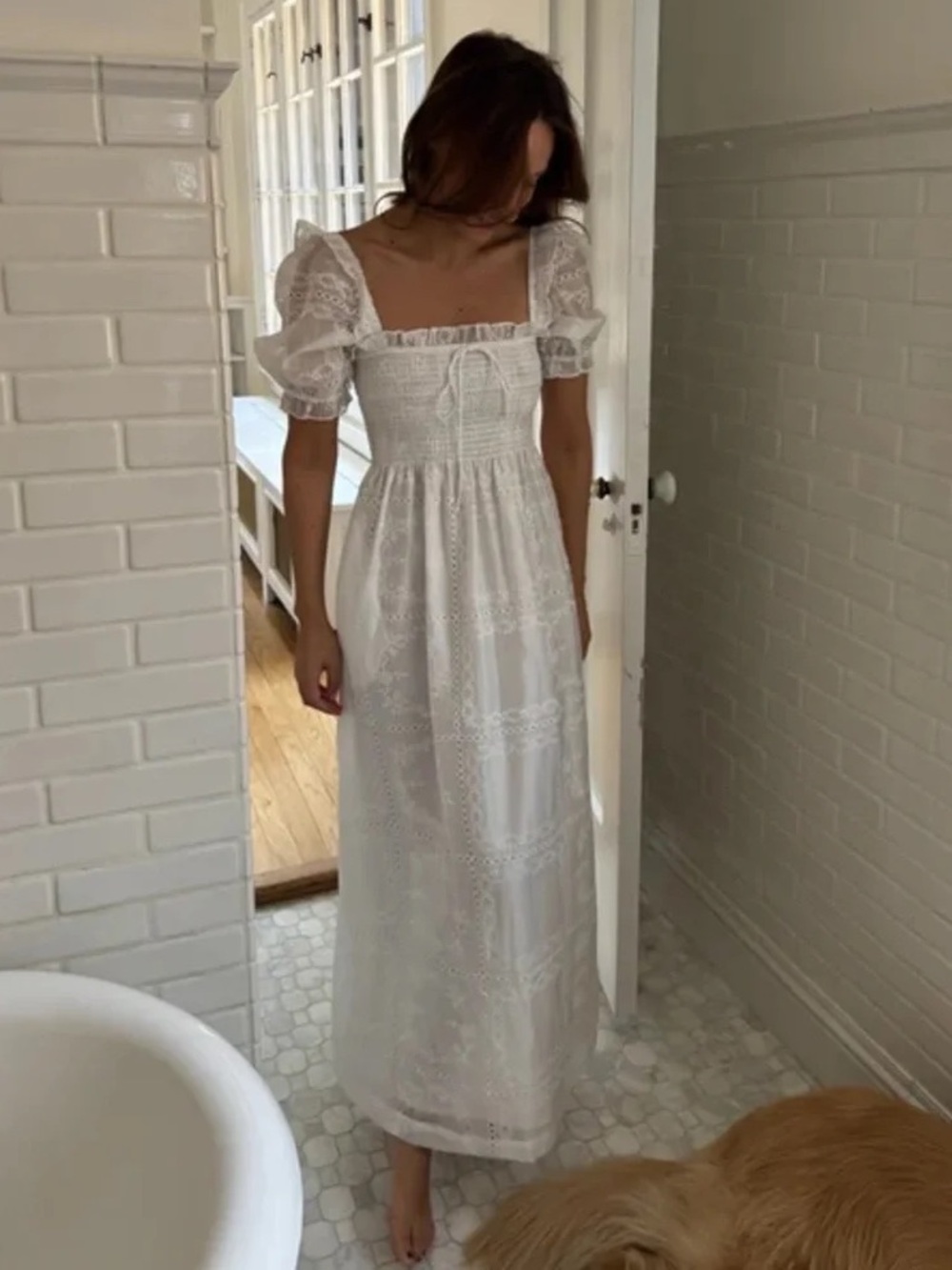Caroline Constas White Eyelet Maxi Dress